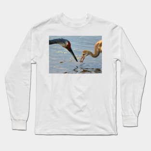 Sandhill crane parent with chick Long Sleeve T-Shirt